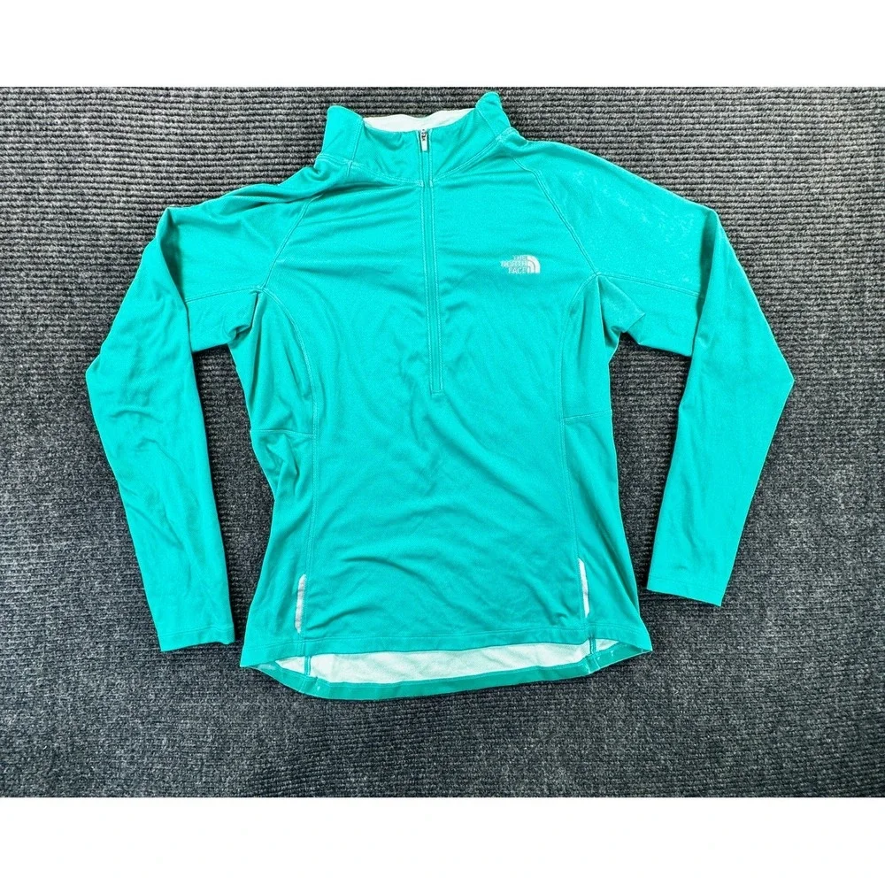 The North Face Top Womens Large Turquoise Half Zip Flashdry Thumbhole Athleisure - Picture 1 of 15